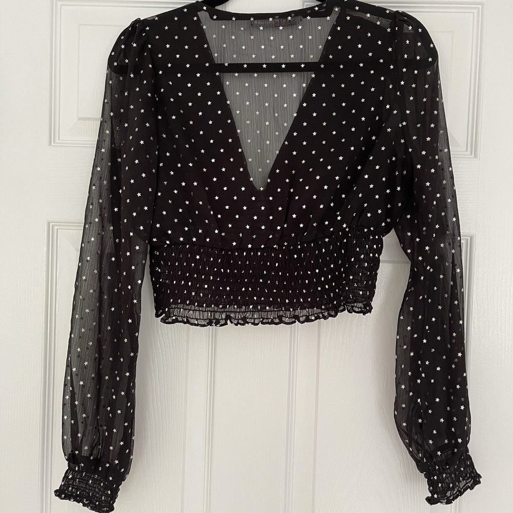 Sheer star blouse crop top